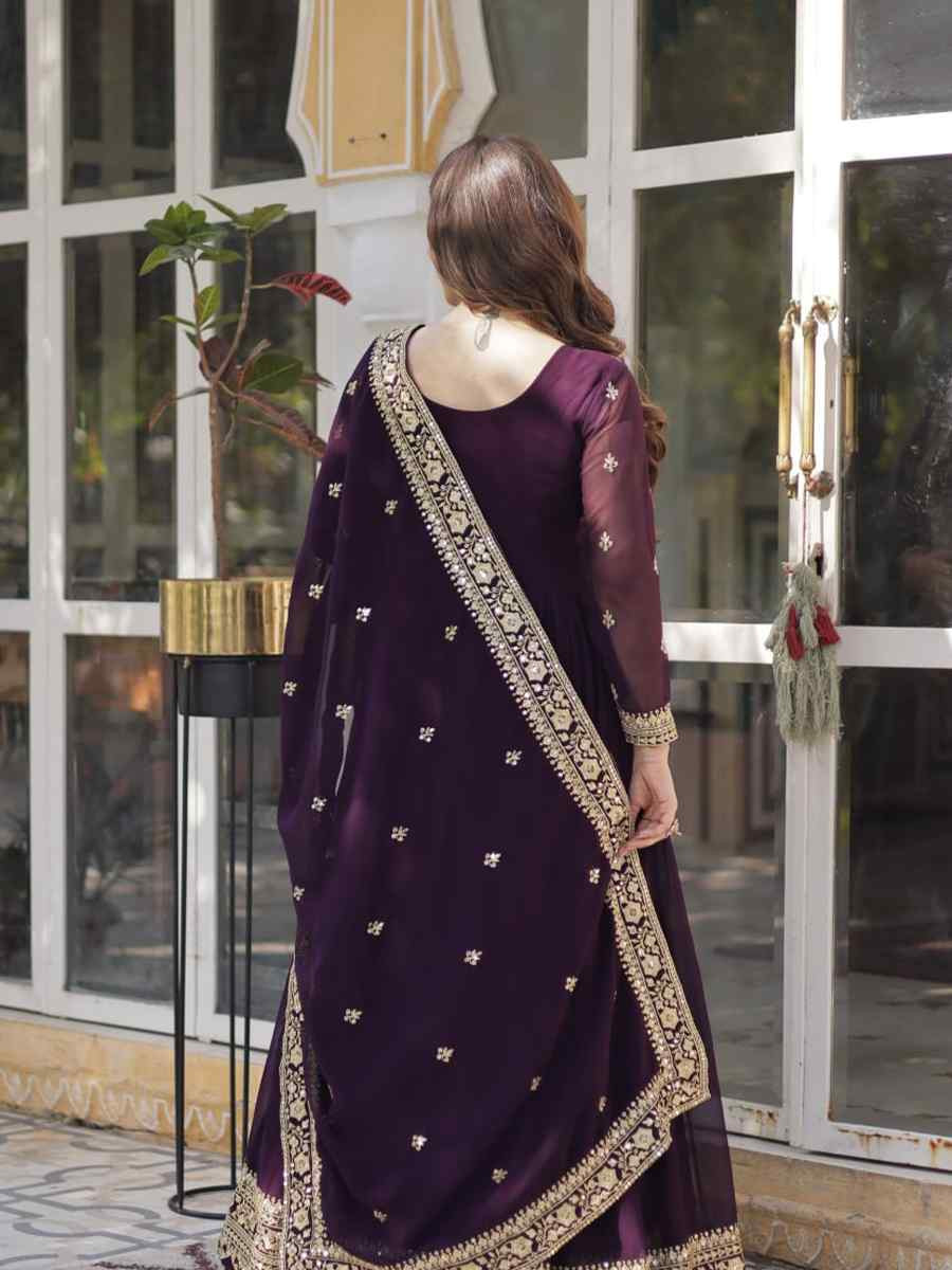 Wine Faux Blooming Embroidered Festival Party Gown