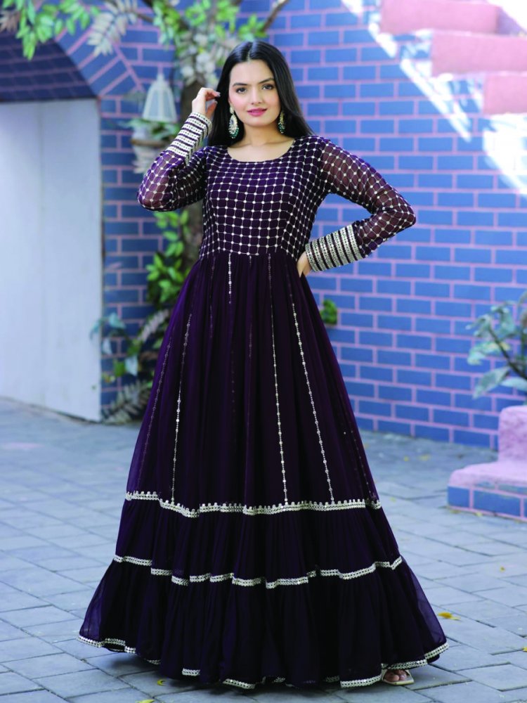 Wine Faux Blooming Embroidered Festival Party Gown