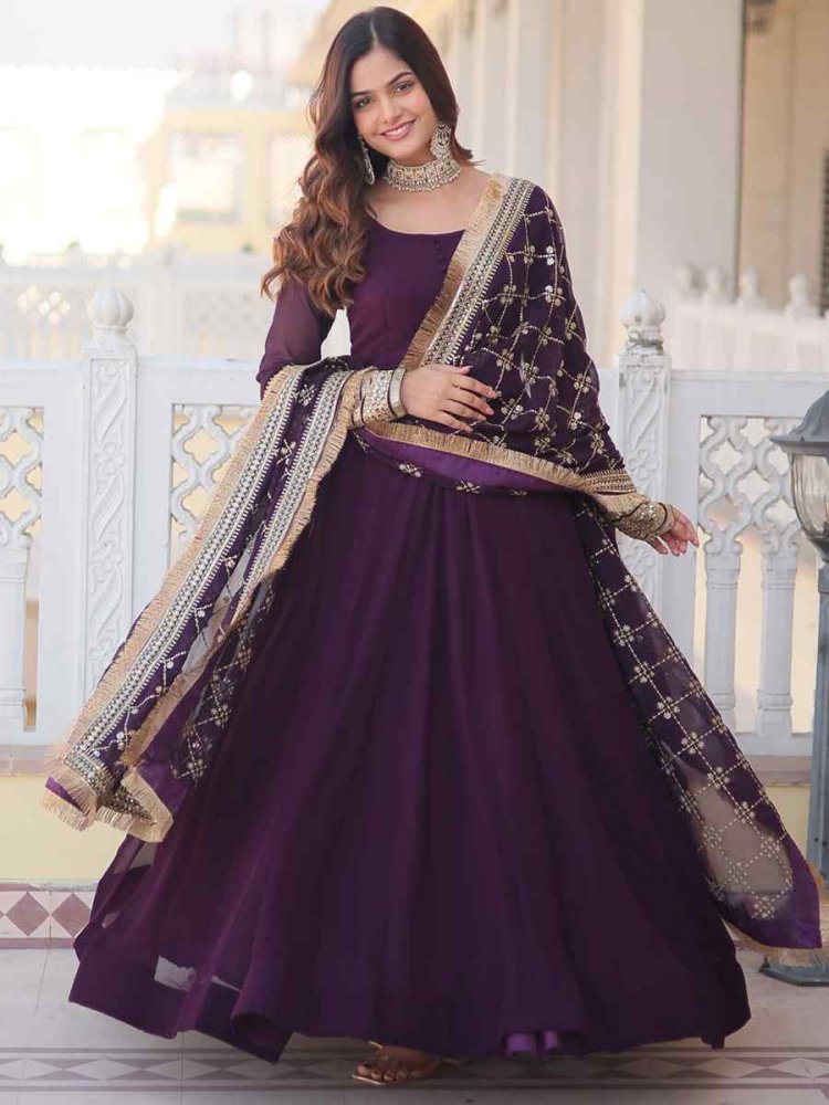 Wine Faux Blooming Embroidered Festival Party Gown