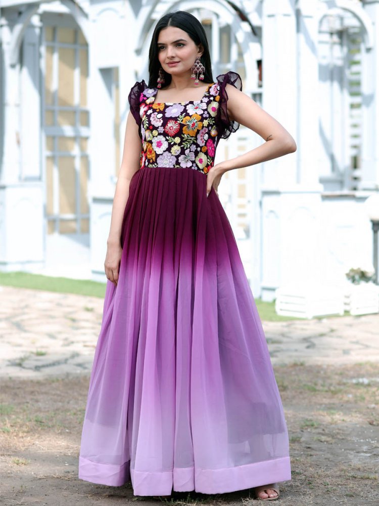 Wine Faux Blooming Embroidered Festival Party Gown