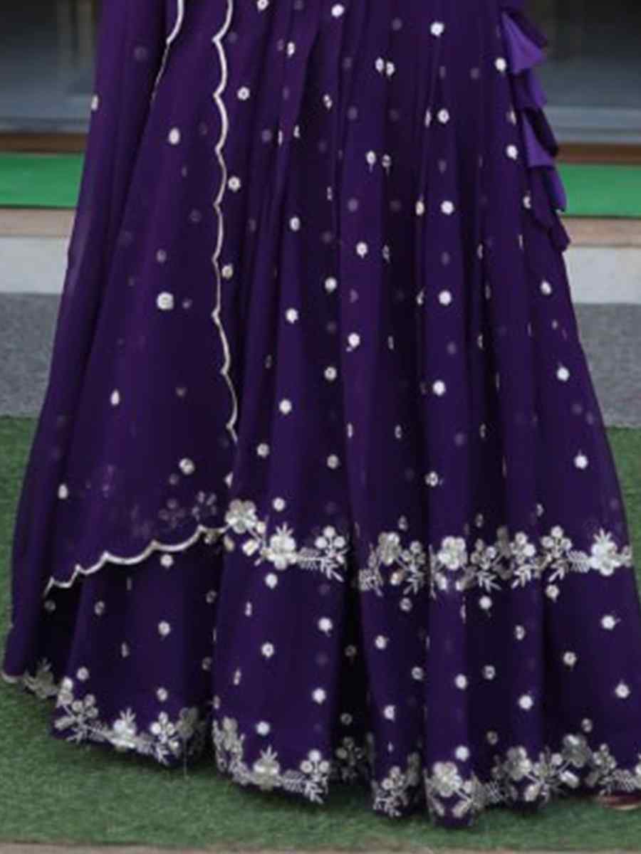 Wine Faux Blooming Georgette Embroidered Festival Wedding Circular Lehenga Choli