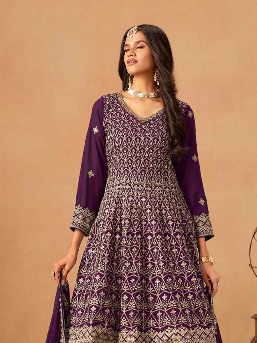 Wine Faux Georgette Embroidered Festival Wedding Palazzo Pant Salwar Kameez