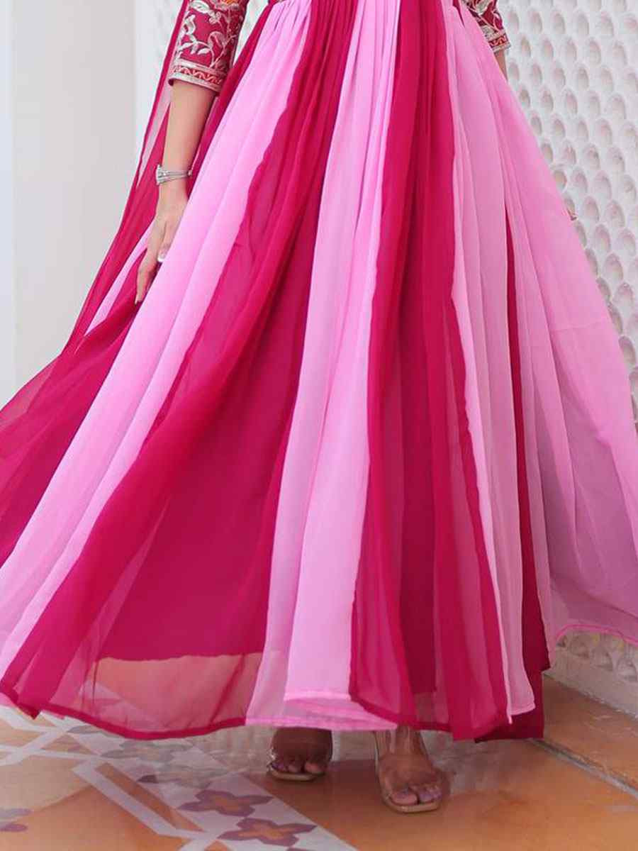 Wine Faux Georgette Embroidered Women Wear Festival Casual Wedding Gown