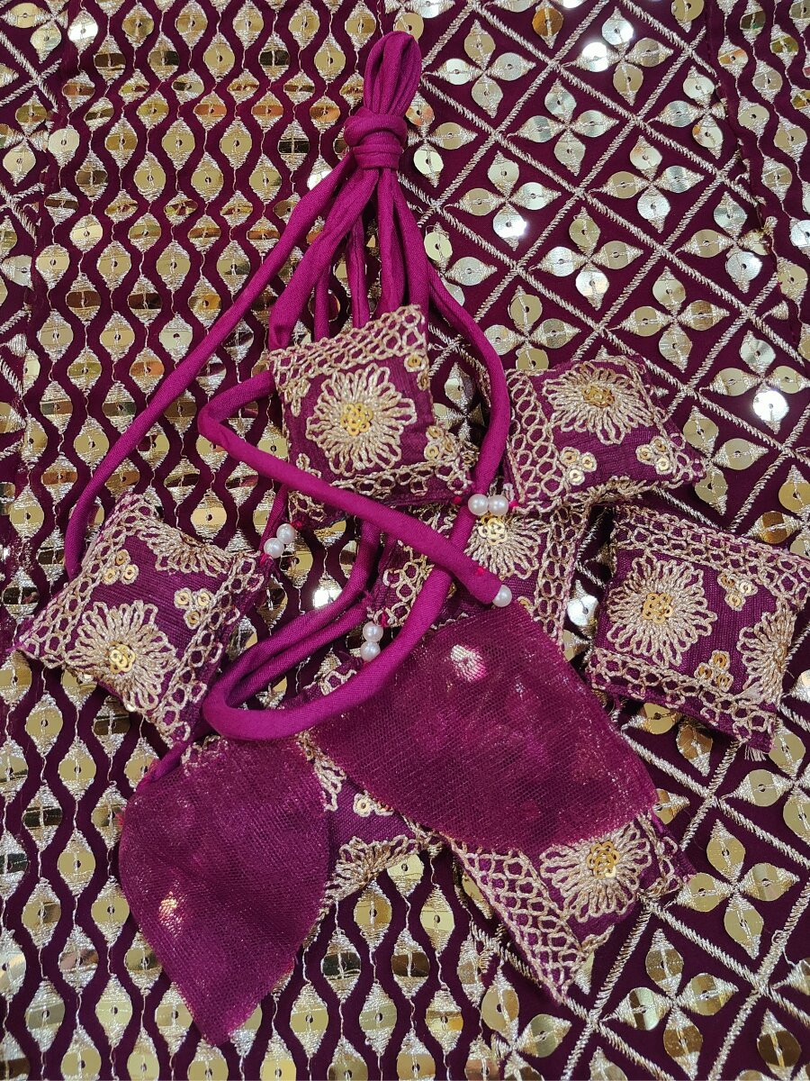 Wine Faux georgette Embroidery Sequins Zari Wedding Reception Party Festival Heavy Border Lehenga Choli