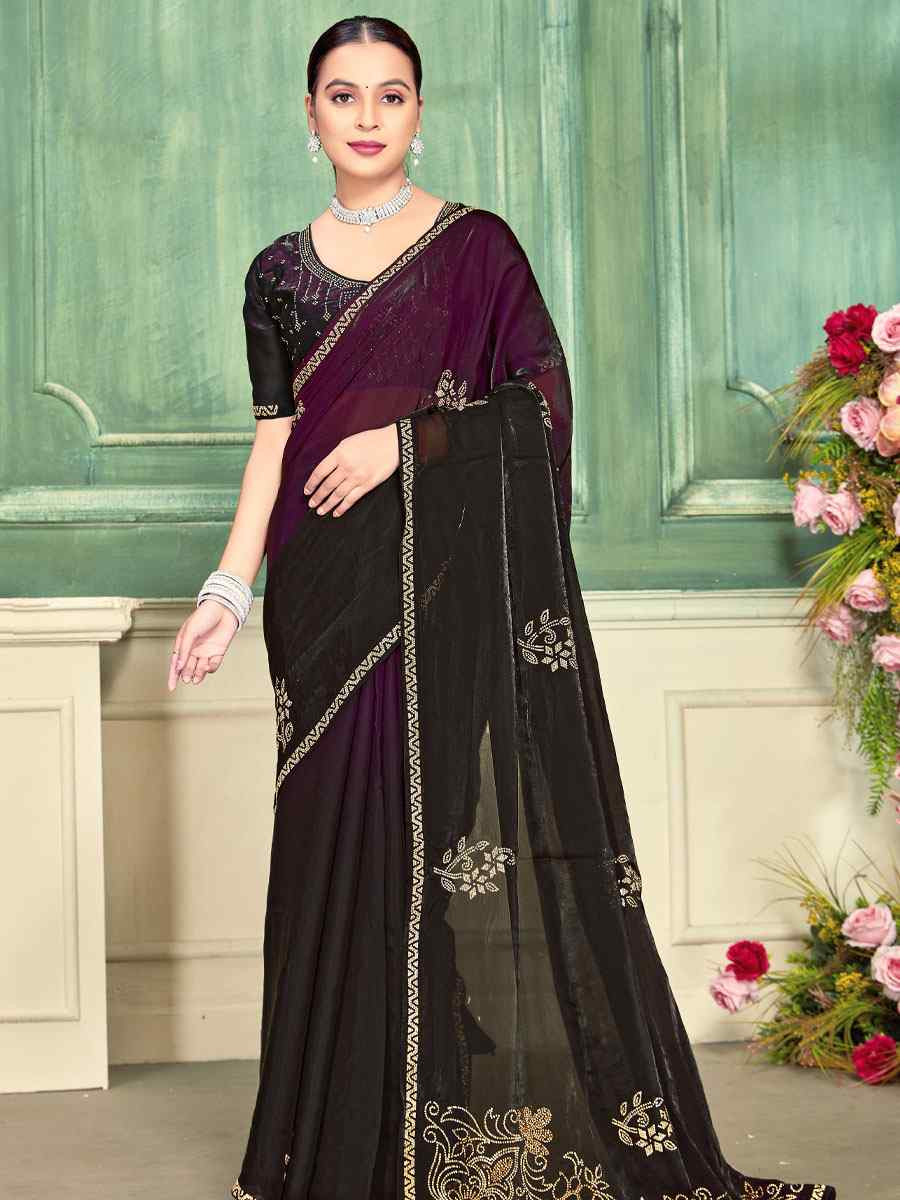 Wine Fendi Satin Silk Embroidery Bridal Reception Festival Wedding Fancy Classic Heavy Border Saree