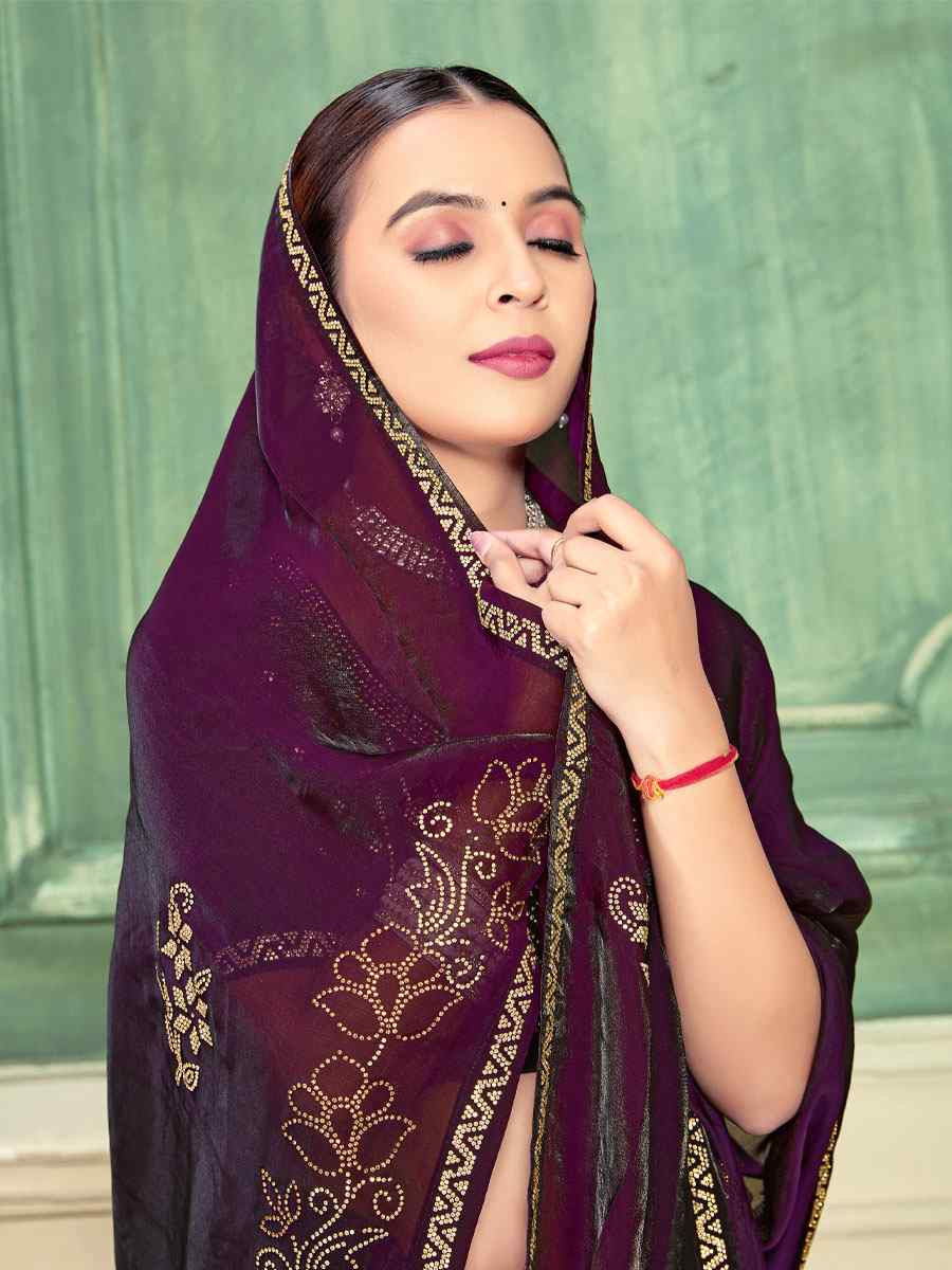 Wine Fendi Satin Silk Embroidery Bridal Reception Festival Wedding Fancy Classic Heavy Border Saree