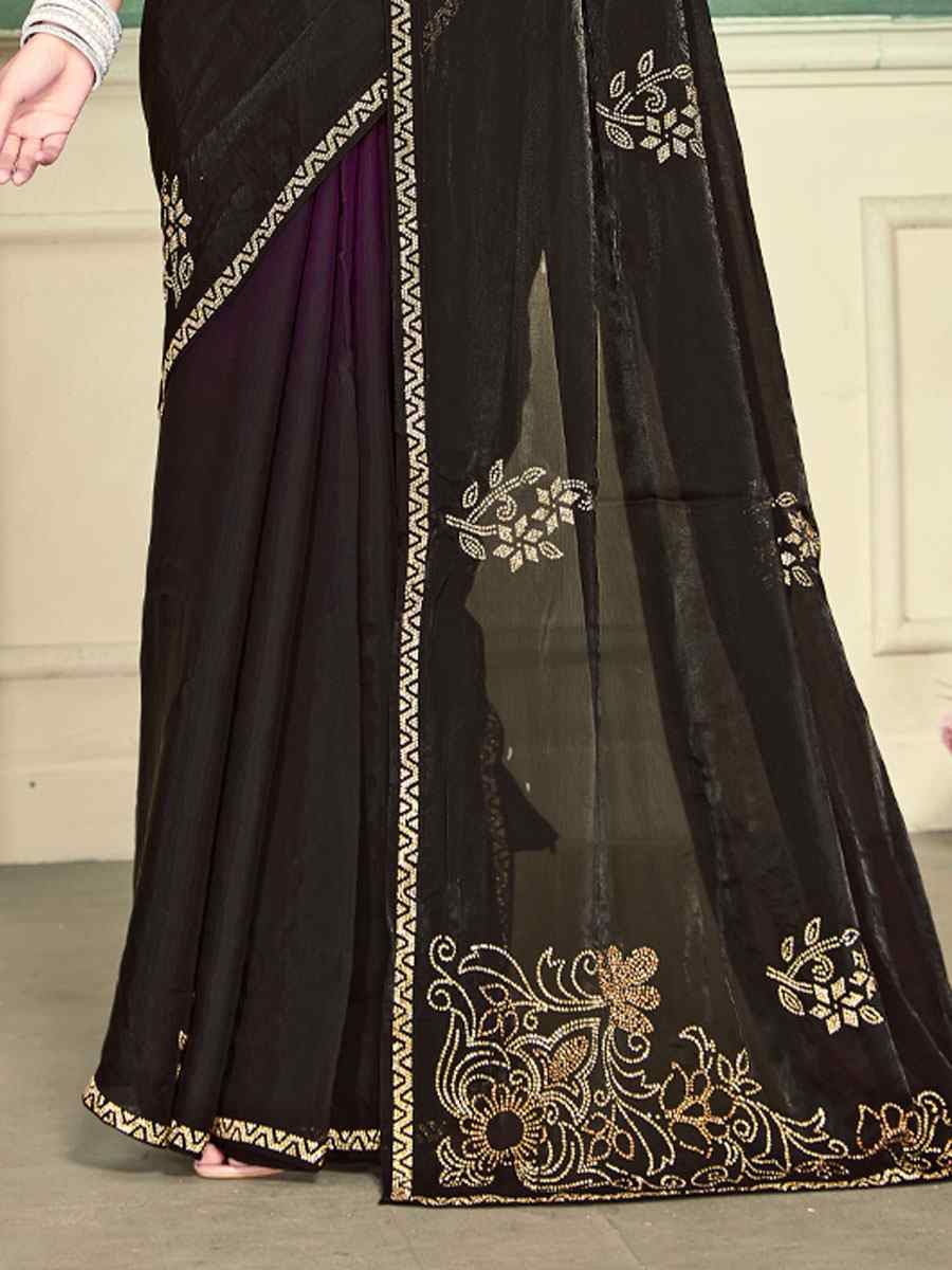 Wine Fendi Satin Silk Embroidery Bridal Reception Festival Wedding Fancy Classic Heavy Border Saree