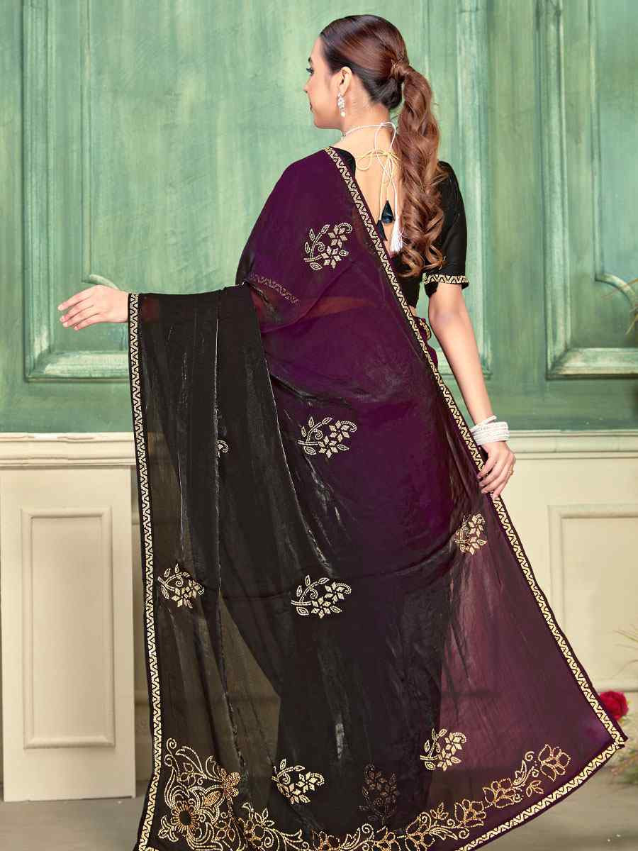 Wine Fendi Satin Silk Embroidery Bridal Reception Festival Wedding Fancy Classic Heavy Border Saree