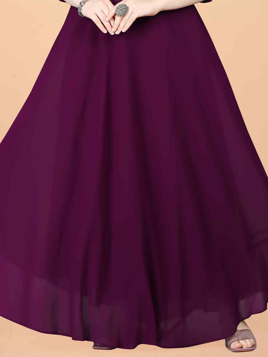 Wine Georgette Embroidered Festival Party Gown