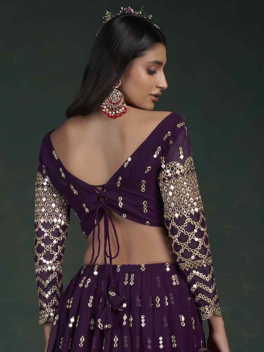 Wine Georgette Embroidered Festival Wedding Circular Lehenga Choli