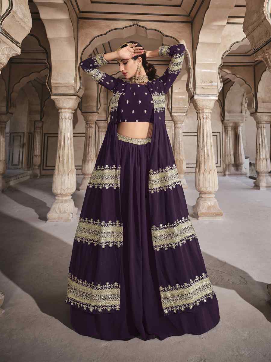 Wine Georgette Embroidered Wedding Bridesmaid Heavy Border Lehenga Choli