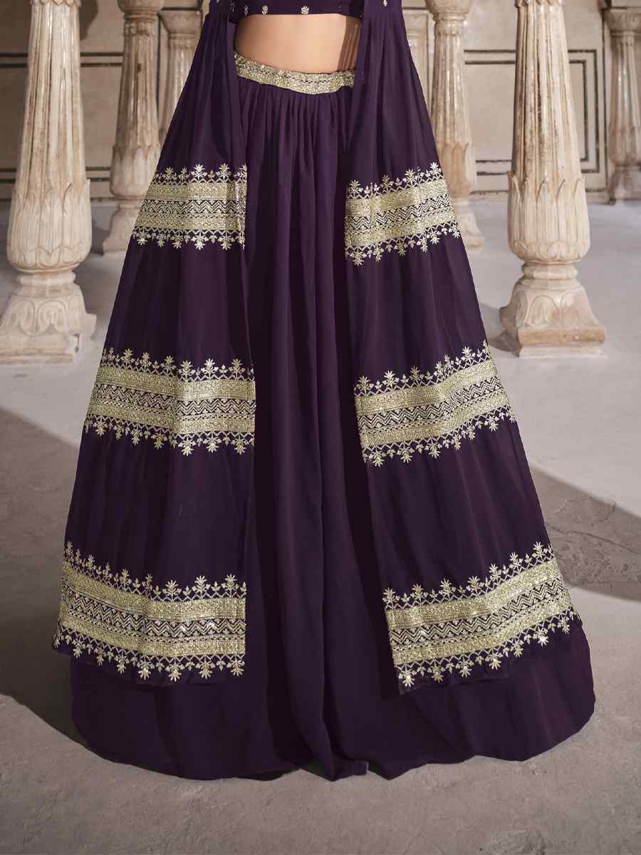 Wine Georgette Embroidered Wedding Bridesmaid Heavy Border Lehenga Choli