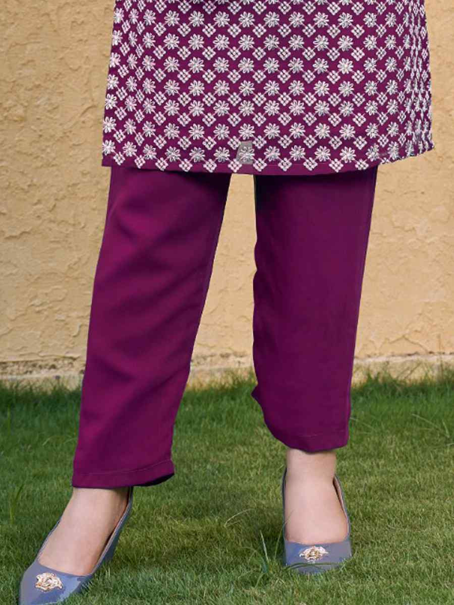 Wine Georgette Embroidery Festival Casual Kurti