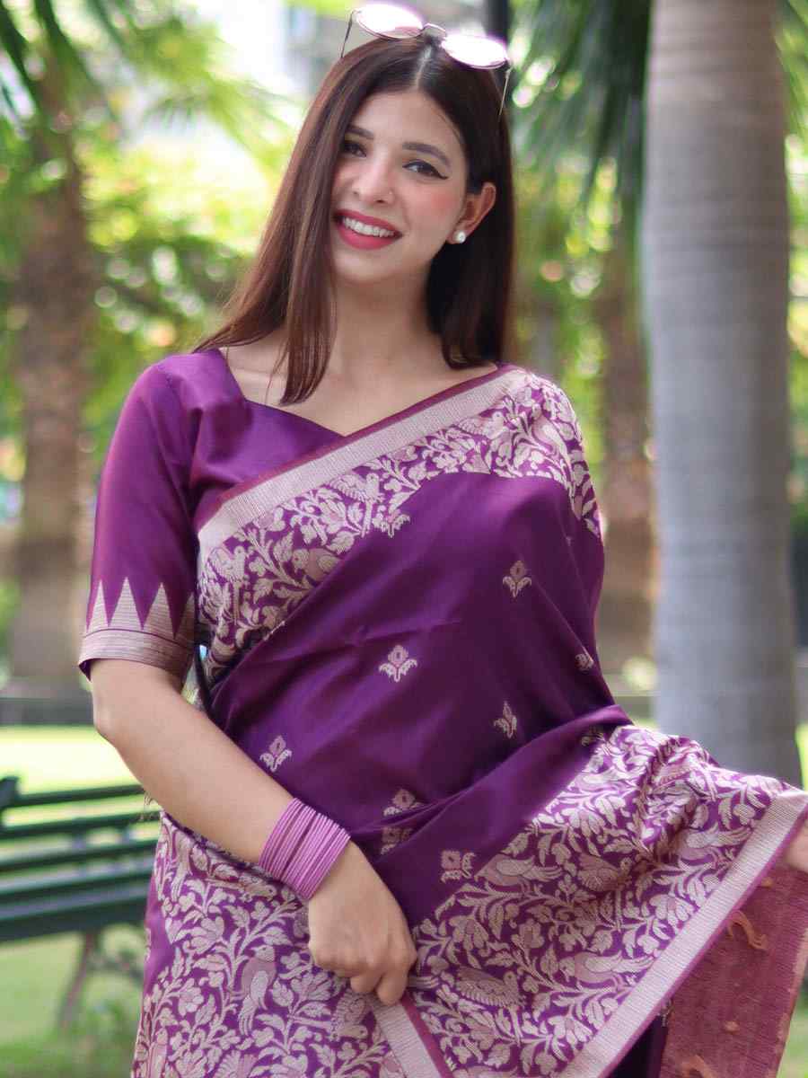 Wine Handloom Raw Silk Handwoven Casual Festival Classic Style Saree