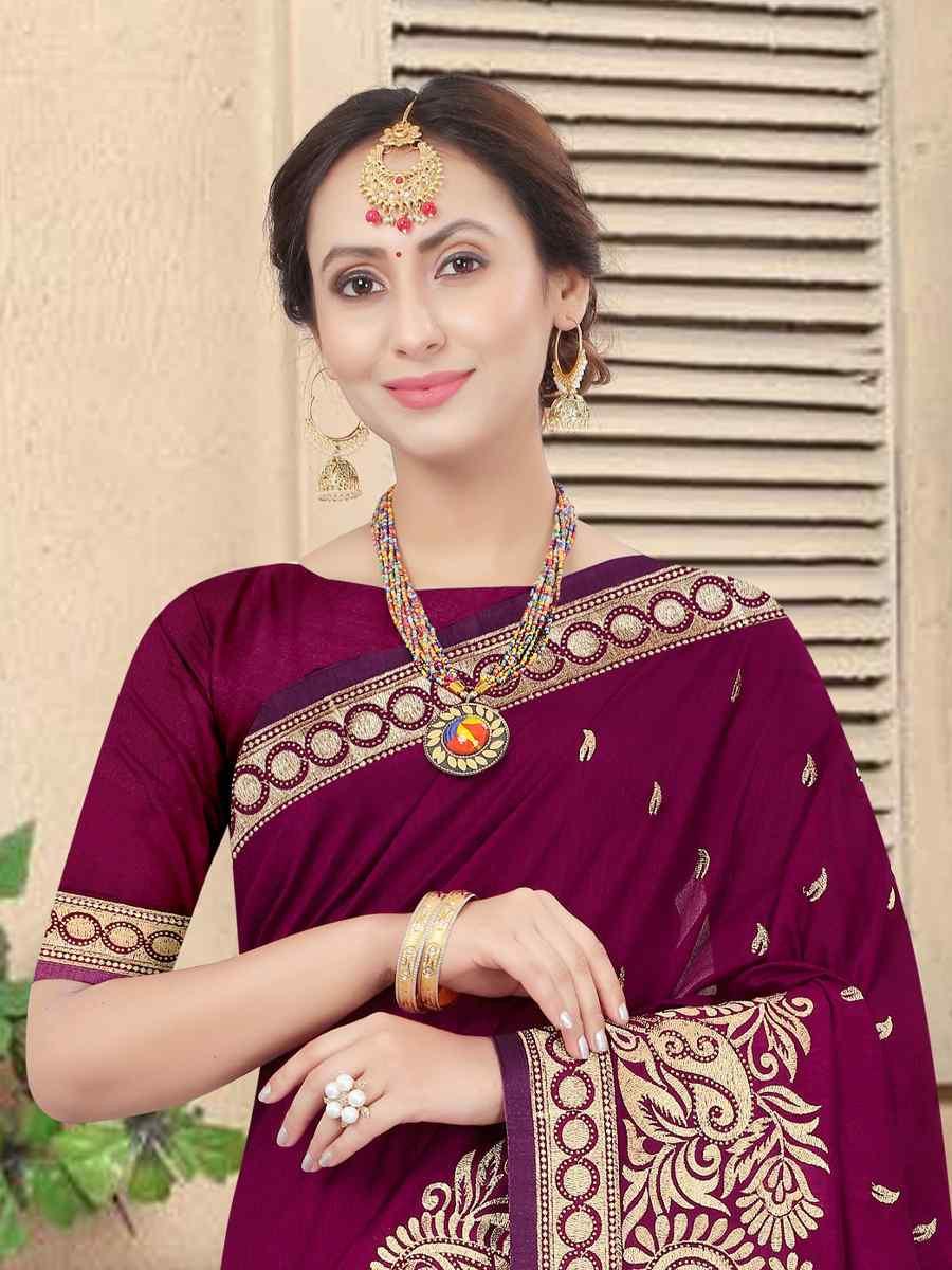 Wine Handwoven Party Bridal Reception Festival Wedding Fancy Heavy Border Saree