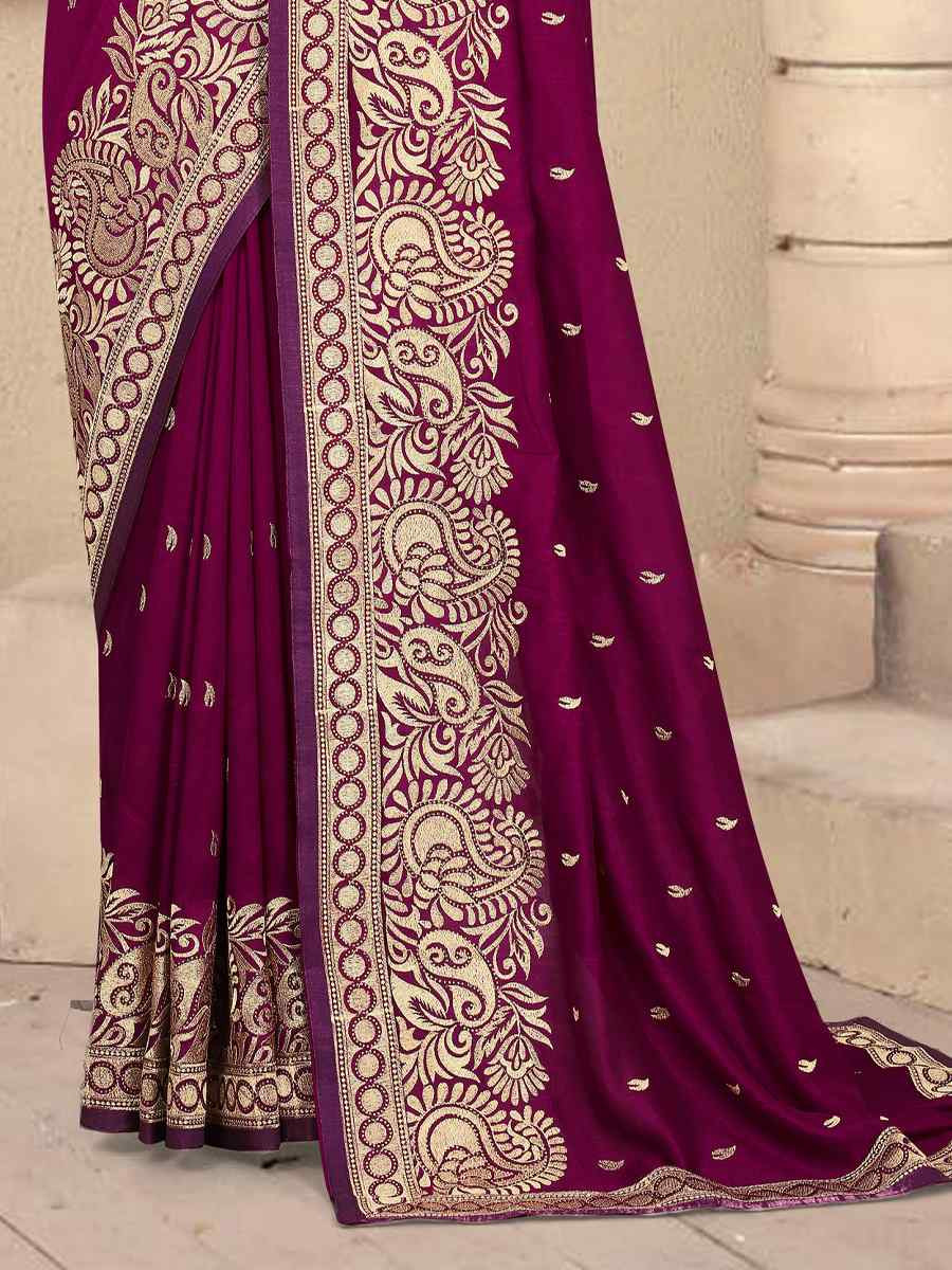 Wine Handwoven Party Bridal Reception Festival Wedding Fancy Heavy Border Saree