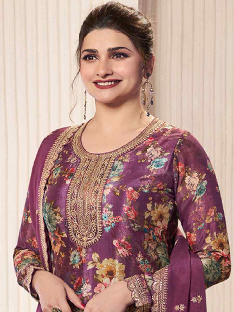 Wine Heavy Chinon Embroidered Festival Casual Ready Pant Salwar Kameez