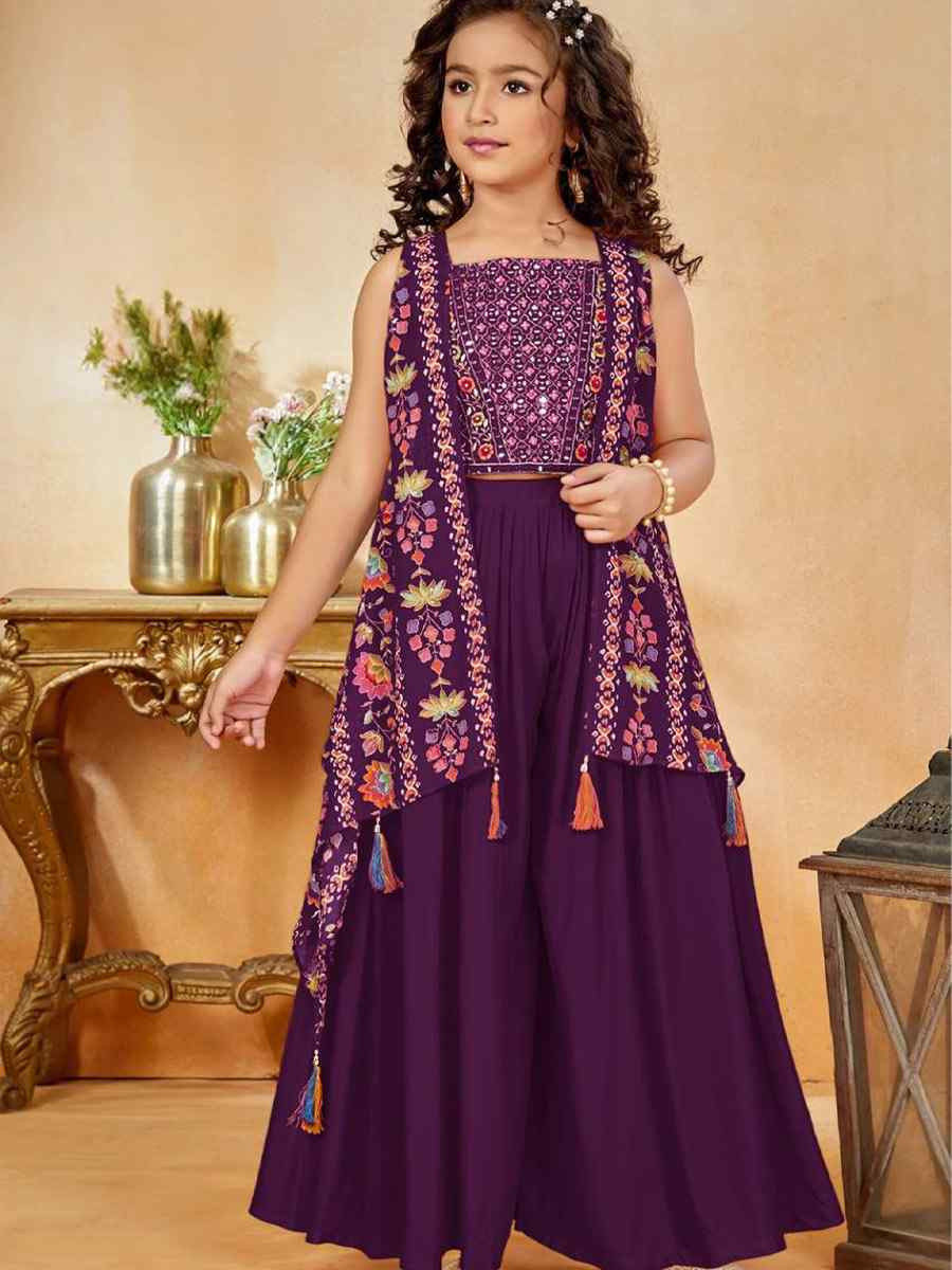 Wine Heavy Crepe Embroidered Wedding Festival Salwars Girls Wear