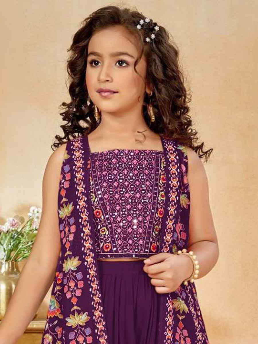 Wine Heavy Crepe Embroidered Wedding Festival Salwars Girls Wear