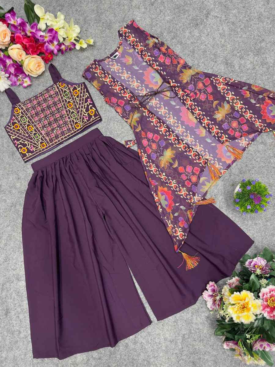 Wine Heavy Crepe Embroidered Wedding Festival Salwars Girls Wear