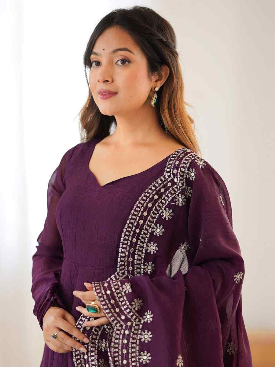 Wine Heavy Fandy Silk Plain Party Wedding Festival Casual Ready Anarkali Salwar Kameez