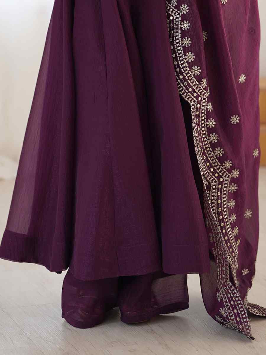 Wine Heavy Fandy Silk Plain Party Wedding Festival Casual Ready Anarkali Salwar Kameez