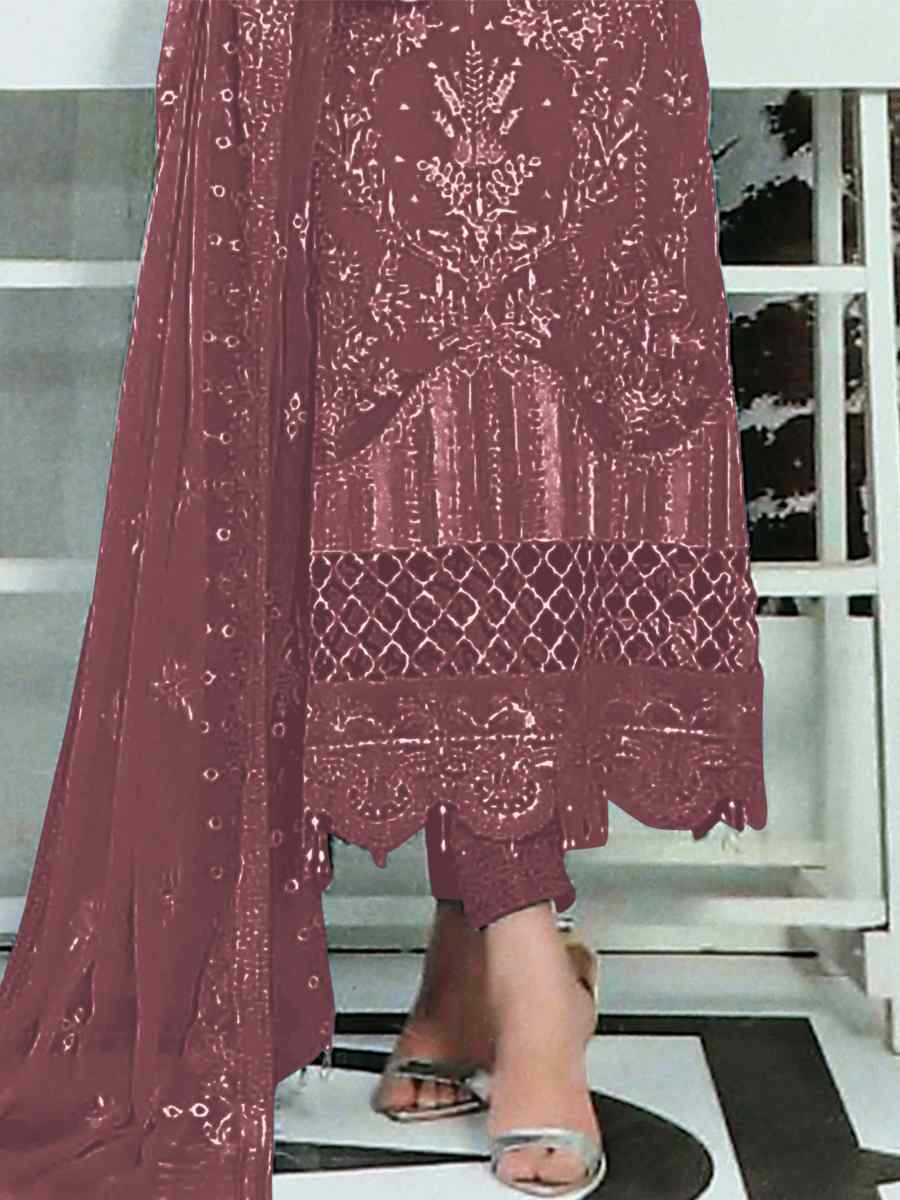 Wine Heavy Faux Georgette Embroidered Festival Party Pant Salwar Kameez