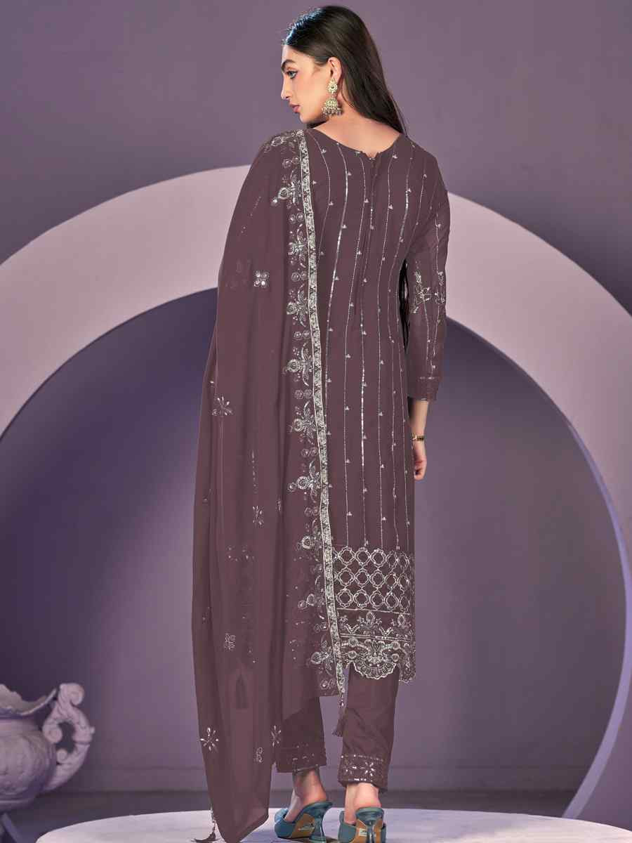 Wine Heavy Faux Georgette Embroidered Festival Wedding Pant Salwar Kameez