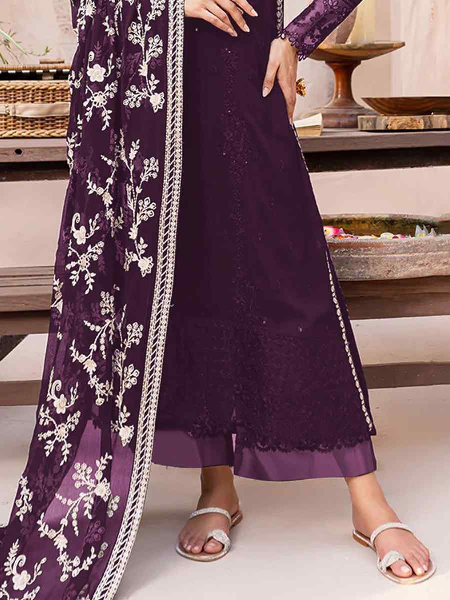 Wine Heavy Fox Georgette Embroidered Festival Casual Palazzo Pant Salwar Kameez