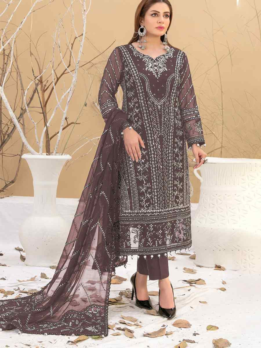 Wine Heavy Fox Georgette Embroidered Festival Casual Pant Salwar Kameez