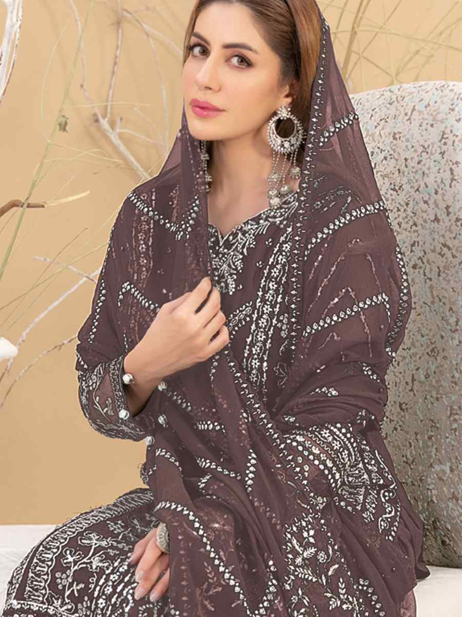 Wine Heavy Fox Georgette Embroidered Festival Casual Pant Salwar Kameez