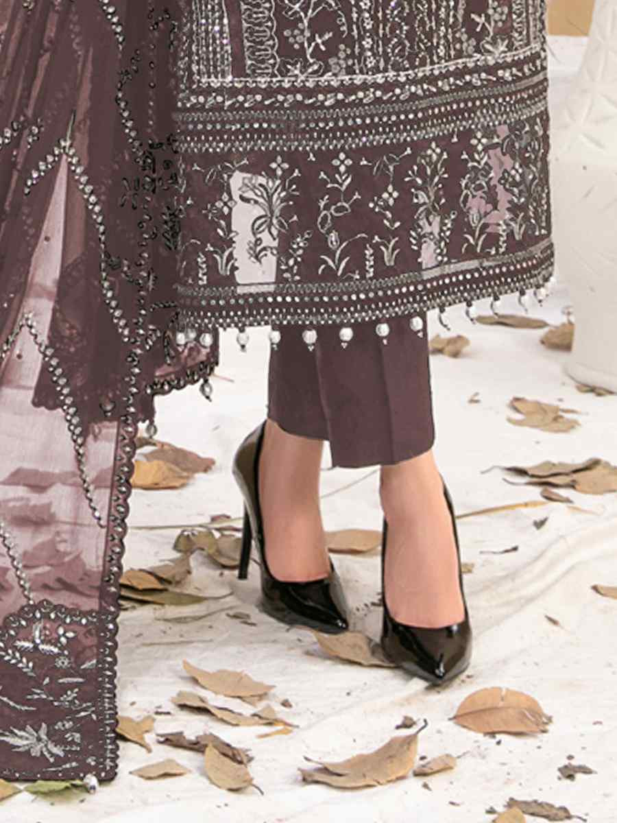 Wine Heavy Fox Georgette Embroidered Festival Casual Pant Salwar Kameez