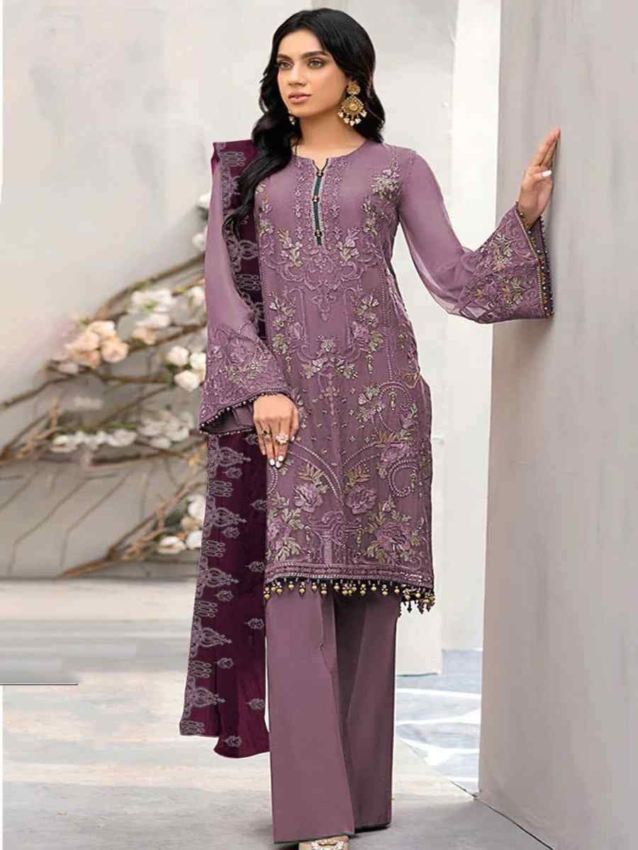 Wine Heavy Fox Georgette Embroidered Festival Casual Pant Salwar Kameez