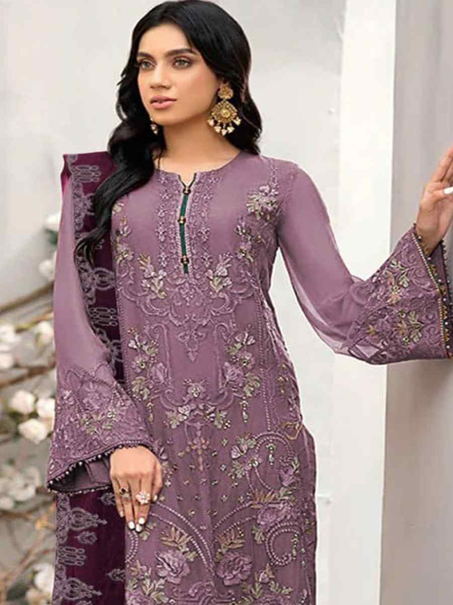 Wine Heavy Fox Georgette Embroidered Festival Casual Pant Salwar Kameez