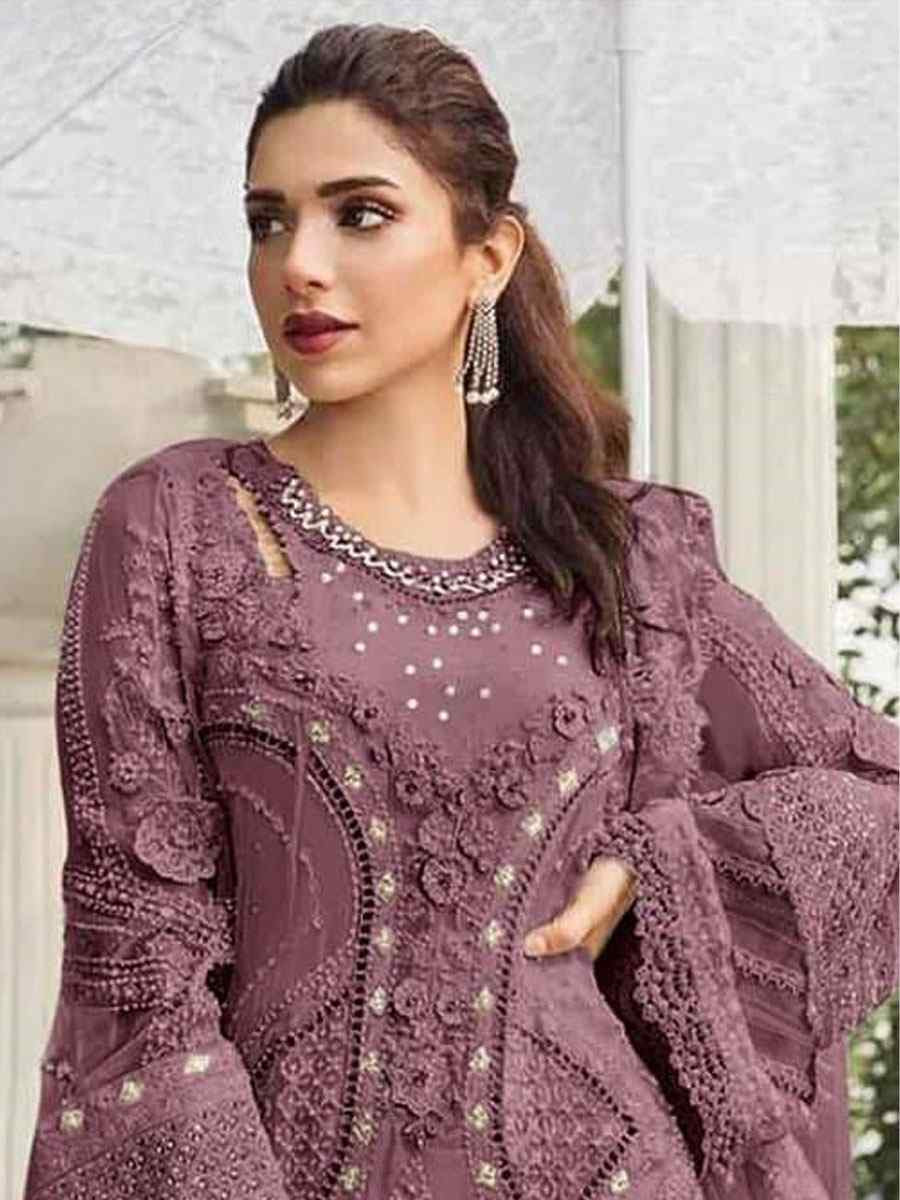 Wine Heavy Fox Georgette Embroidered Festival Wedding Pant Salwar Kameez