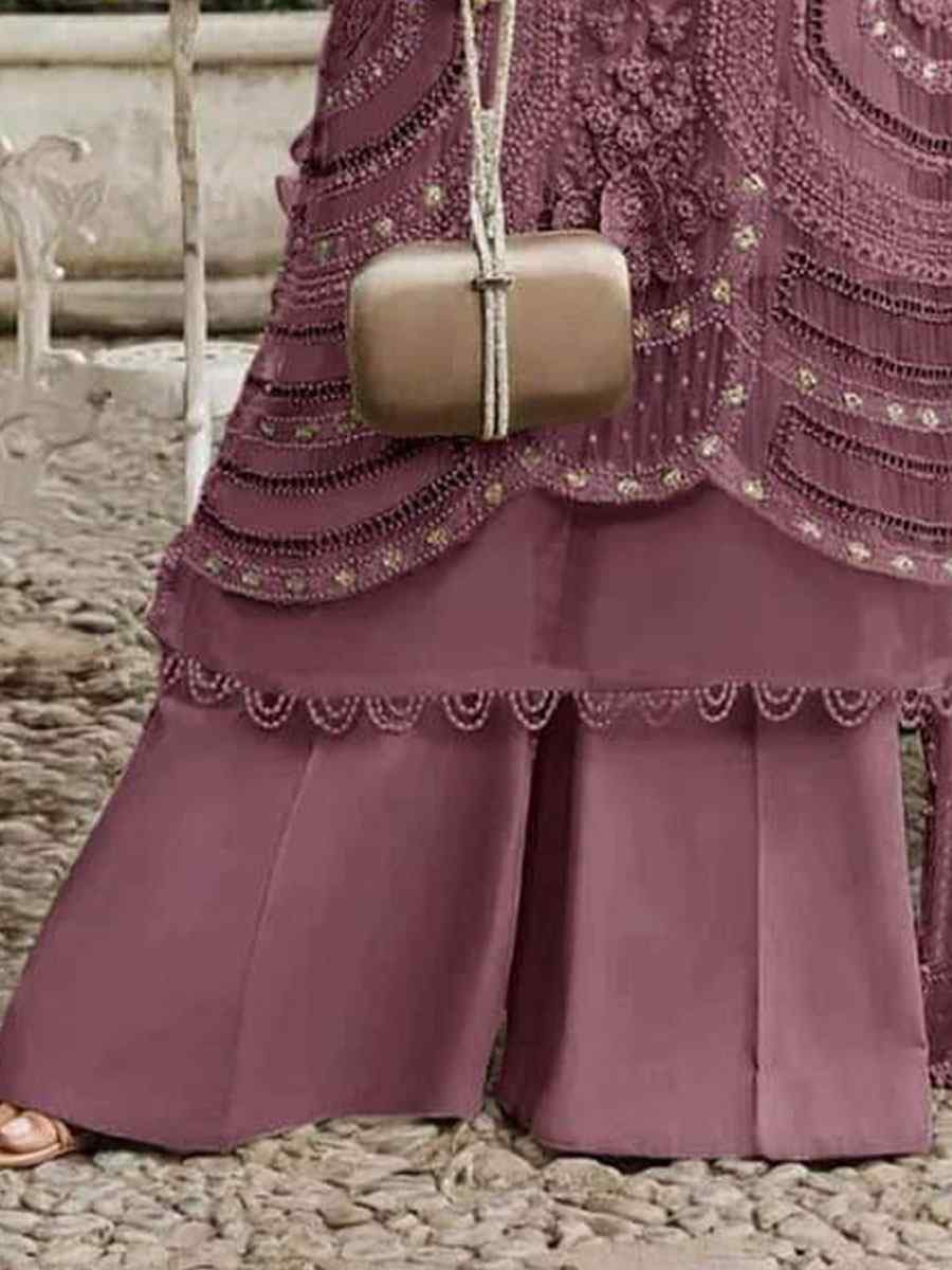 Wine Heavy Fox Georgette Embroidered Festival Wedding Pant Salwar Kameez