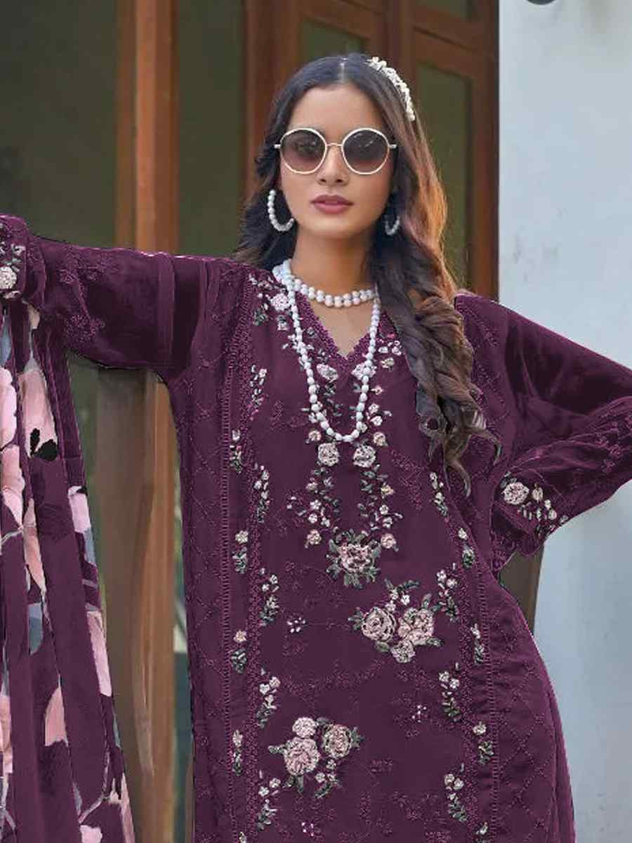 Wine Heavy Fox Georgette Embroidered Festival Wedding Pant Salwar Kameez