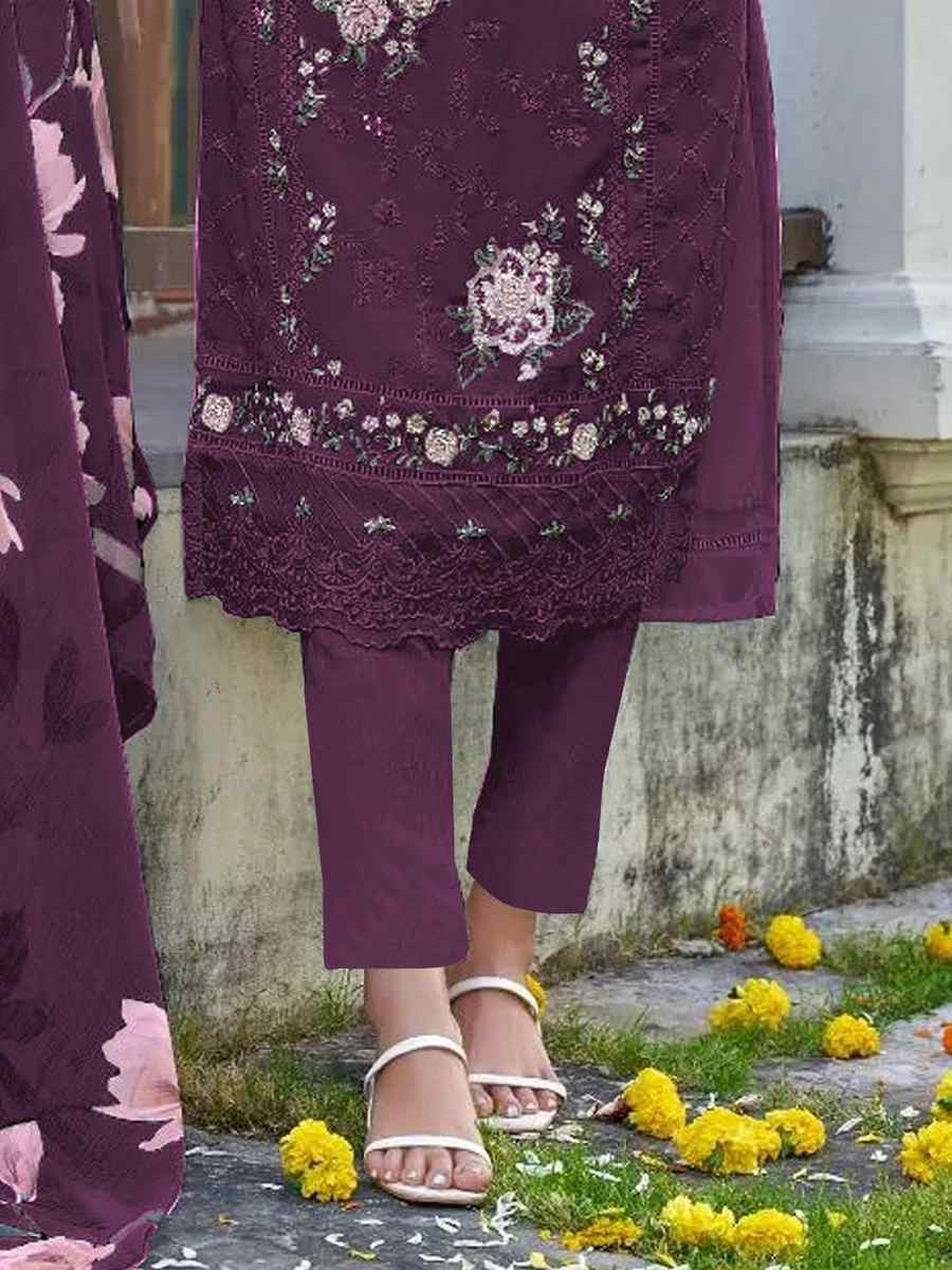 Wine Heavy Fox Georgette Embroidered Festival Wedding Pant Salwar Kameez