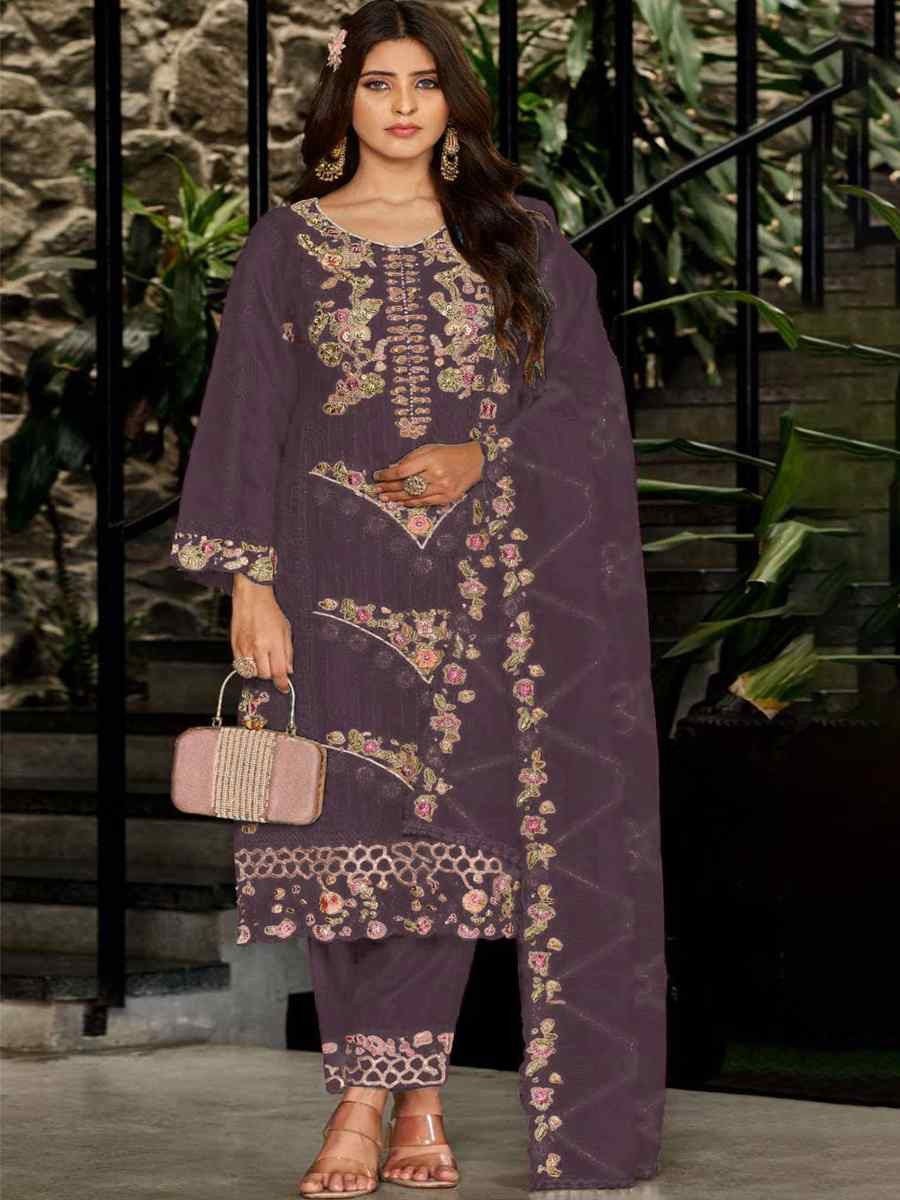 Wine Heavy Fox Georgette Embroidered Festival Wedding Pant Salwar Kameez