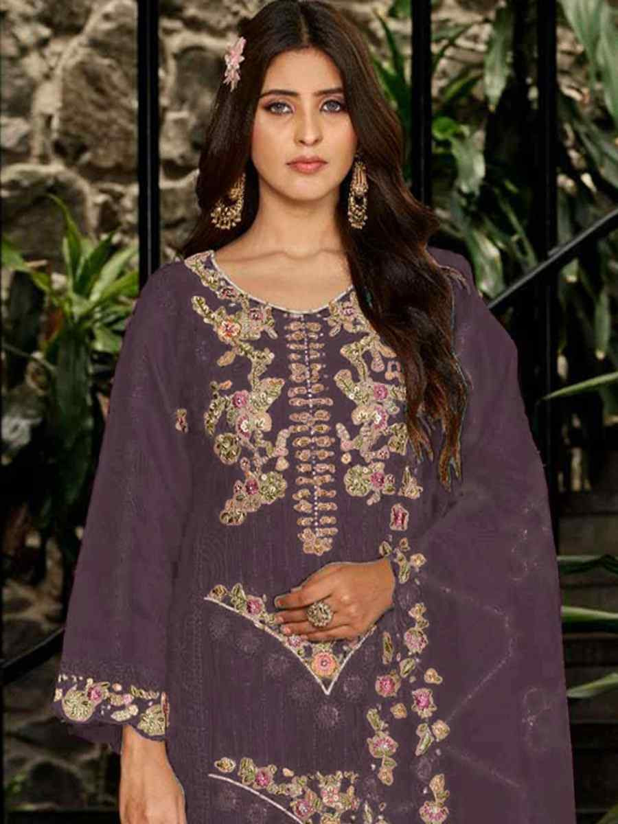Wine Heavy Fox Georgette Embroidered Festival Wedding Pant Salwar Kameez