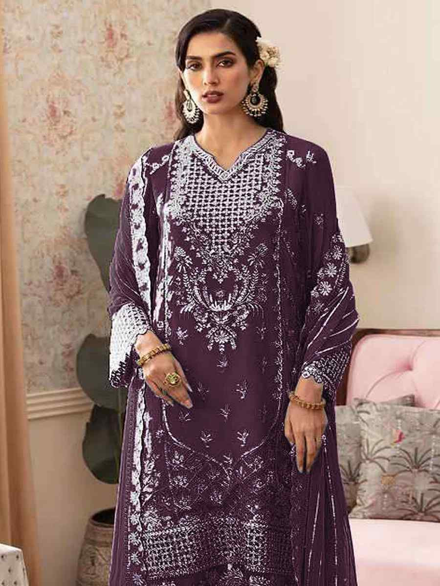 Wine Heavy Fox Georgette Embroidered Festival Wedding Sharara Pant Salwar Kameez