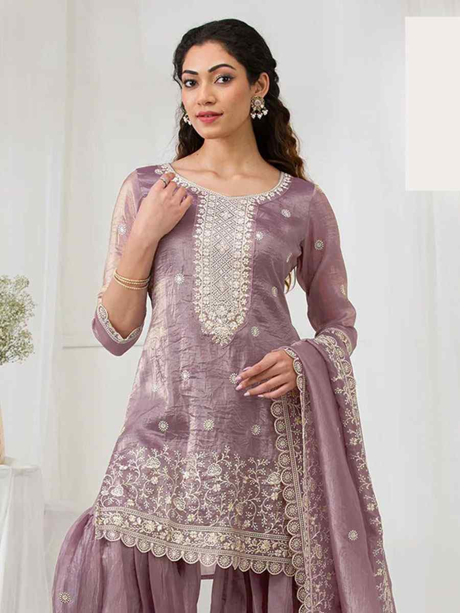 Wine Heavy Gold Crush Georgette Embroidered Festival Wedding Sharara Pant Salwar Kameez