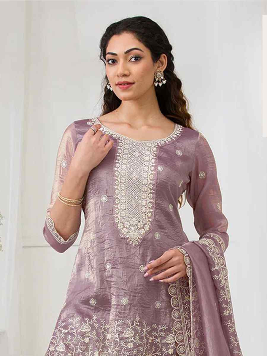 Wine Heavy Gold Crush Georgette Embroidered Festival Wedding Sharara Pant Salwar Kameez