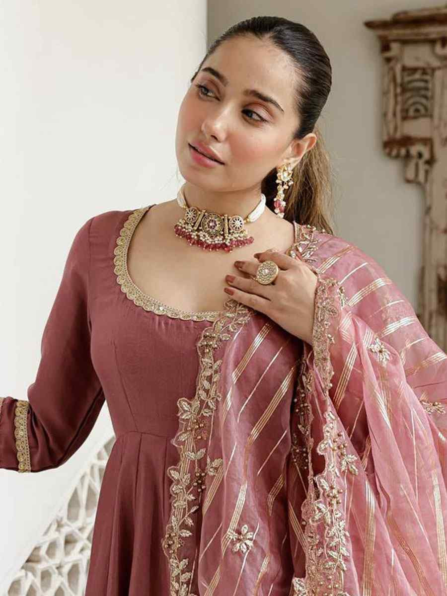 Wine Heavy Micro Cotton Embroidery Party Wedding Festival Casual Ready Anarkali Salwar Kameez