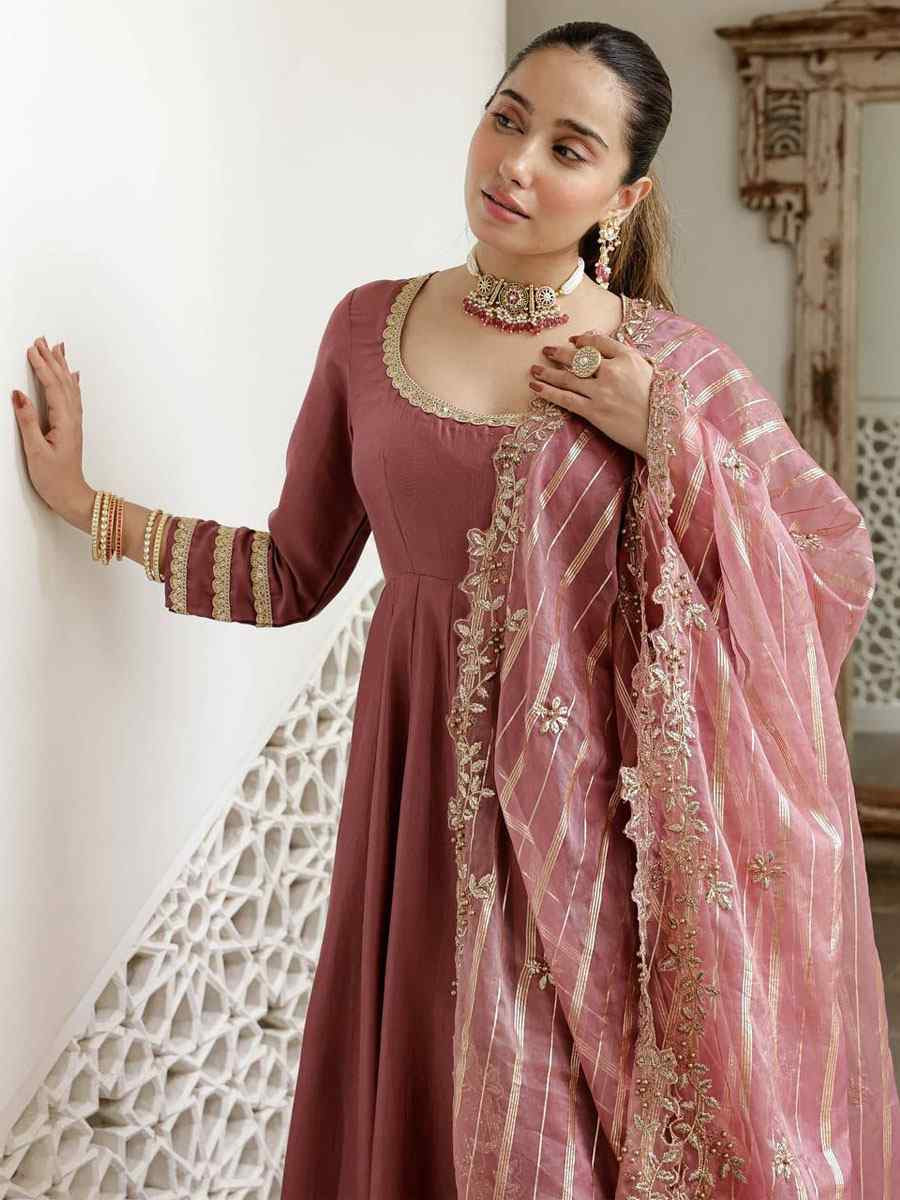 Wine Heavy Micro Cotton Embroidery Party Wedding Festival Casual Ready Anarkali Salwar Kameez