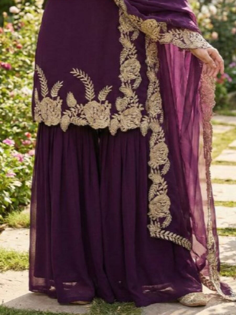 Wine Heavy Pure Faux Georgette Embroidery Wedding Party Festival Casual Ready Palazzo Pant Salwar Kameez