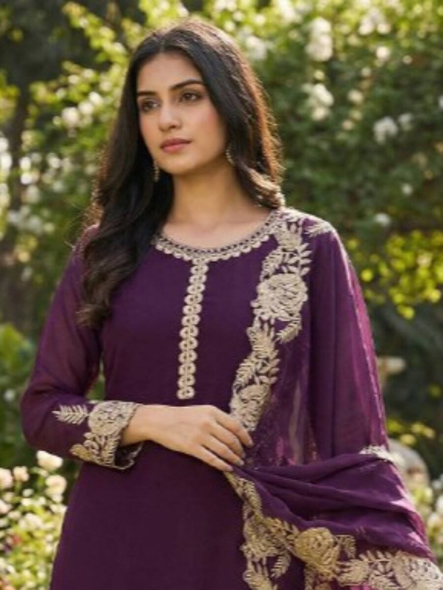 Wine Heavy Pure Faux Georgette Embroidery Wedding Party Festival Casual Ready Palazzo Pant Salwar Kameez