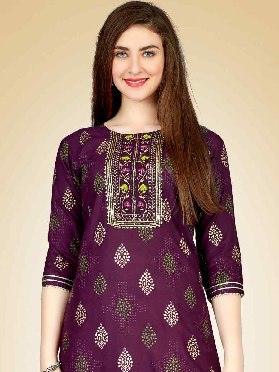 Wine Heavy Rayon 14 Kgs Embroidered Festival Casual Kurti With Bottom