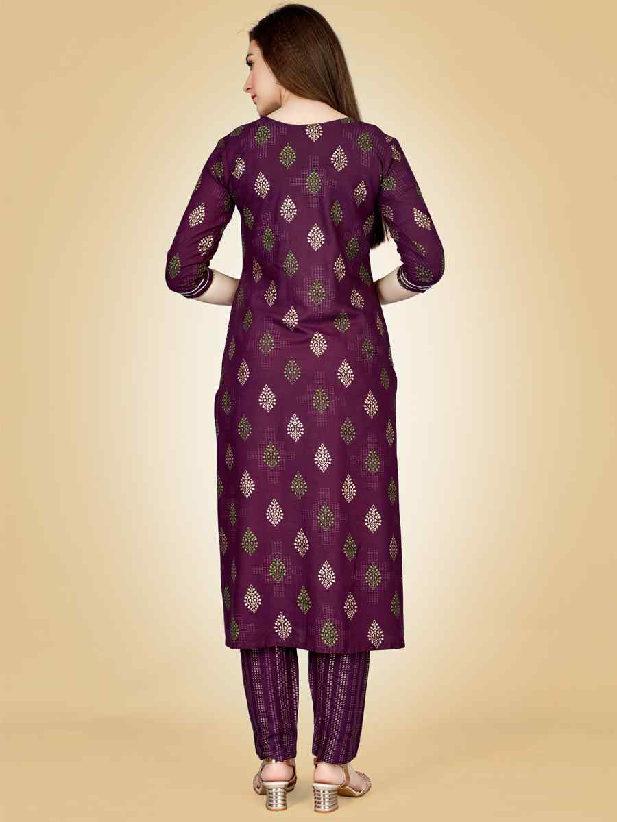 Wine Heavy Rayon 14 Kgs Embroidered Festival Casual Kurti With Bottom