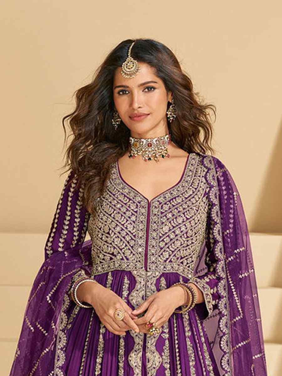 Wine Heavy Real Chinon Embroidered Wedding Reception Festival Ready Heavy Kurti Lehenga Choli